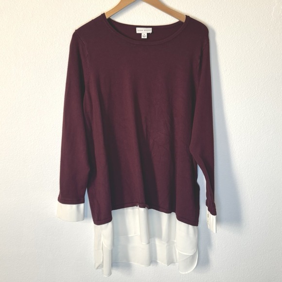 Susan Graver Sweaters - Susan Graver Sweater Button Shirt Womens 1x Burgundy Preppy Lightweight Stretch